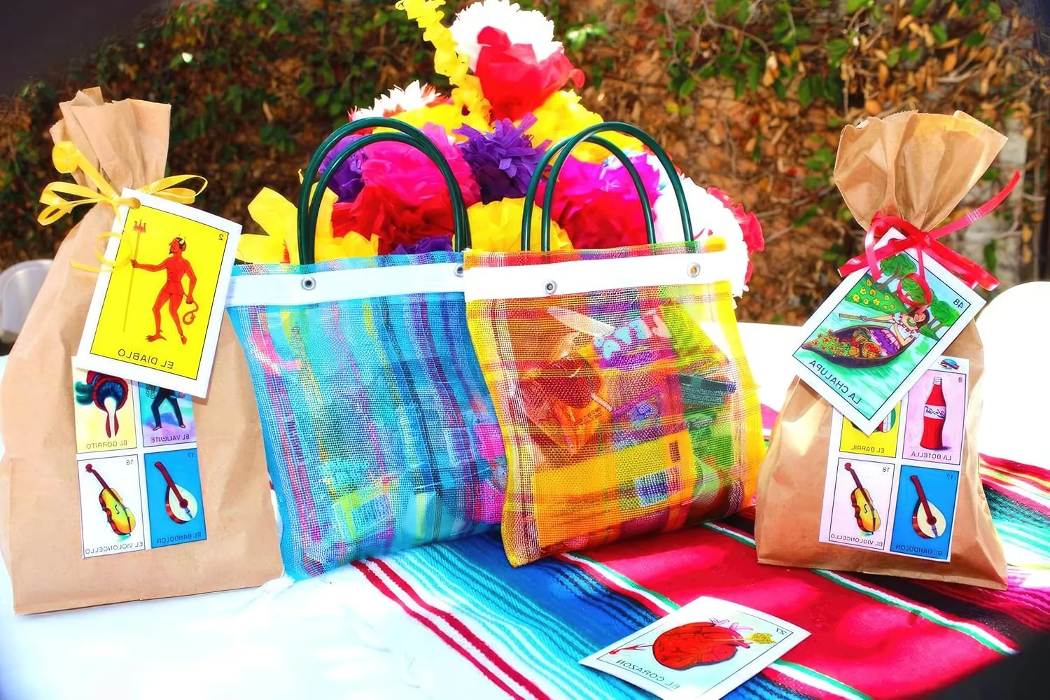 Alondra's Imports (TM Mexican Tote Favor Bags (Mexican Candy Bags, Mini Mercado Mesh Bags, Fiestas Bolsas) 10 x 7 (6 PACK)