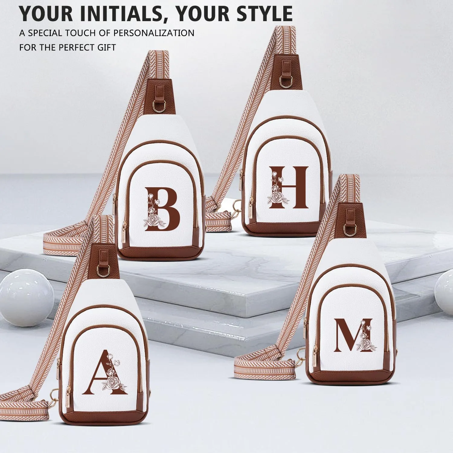 Alphabet Women Crossbody Bag Sling Shoulder Purse Fanny Pack Side Cross Body Travel Small Leather Belt Backpack Cute Stuff College Teacher Nanny Nurse Doctor Team Custom Customized Thank You Gift