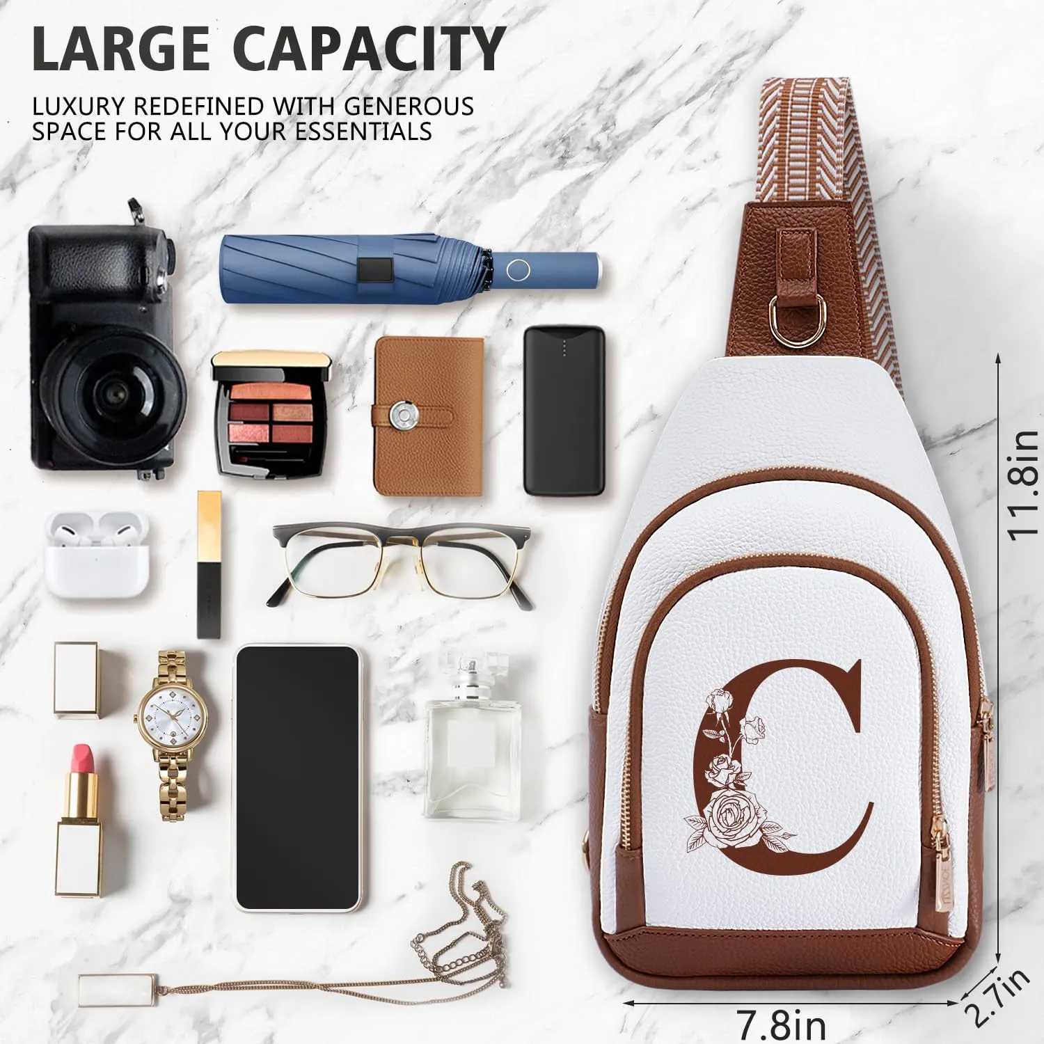 Alphabet Women Crossbody Bag Sling Shoulder Purse Fanny Pack Side Cross Body Travel Small Leather Belt Backpack Cute Stuff College Teacher Nanny Nurse Doctor Team Custom Customized Thank You Gift