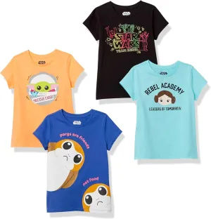 Amazon Essentials Disney | Marvel | Star Wars | Frozen | Princess Girls and Toddlers' Short-Sleeve T-Shirts, Multipacks