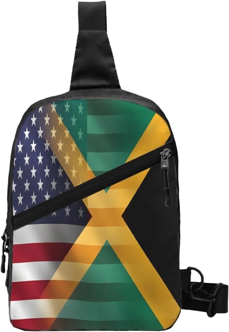American Flag And Jamaican Flag Portable Crossbody Bag Foldable Sling Bags Sports Gym Chest Daypack Reusable Shoulder Backpack Casual Diagonally Rucksack Fanny Packs