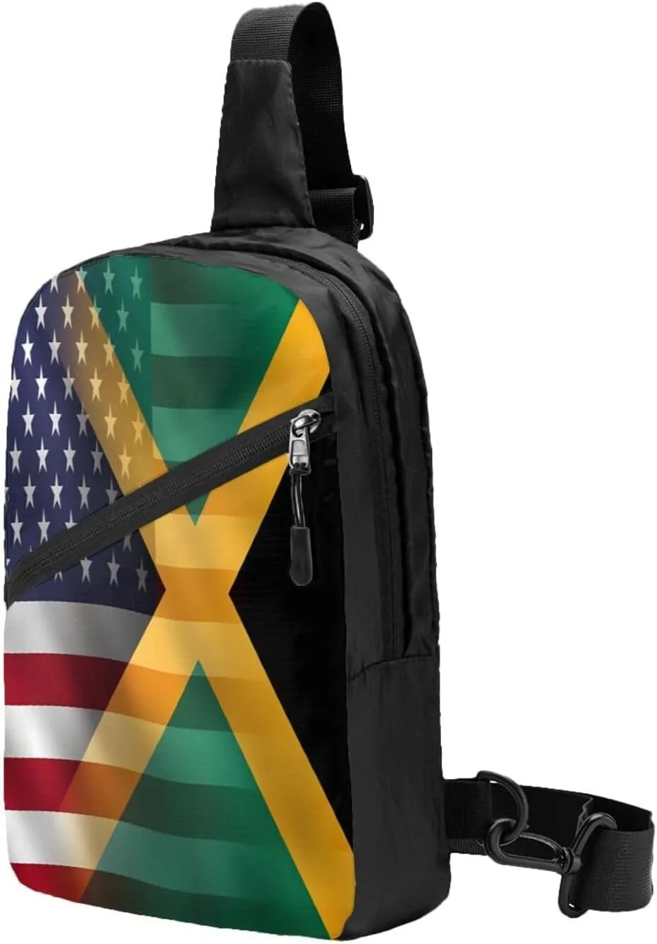 American Flag And Jamaican Flag Portable Crossbody Bag Foldable Sling Bags Sports Gym Chest Daypack Reusable Shoulder Backpack Casual Diagonally Rucksack Fanny Packs