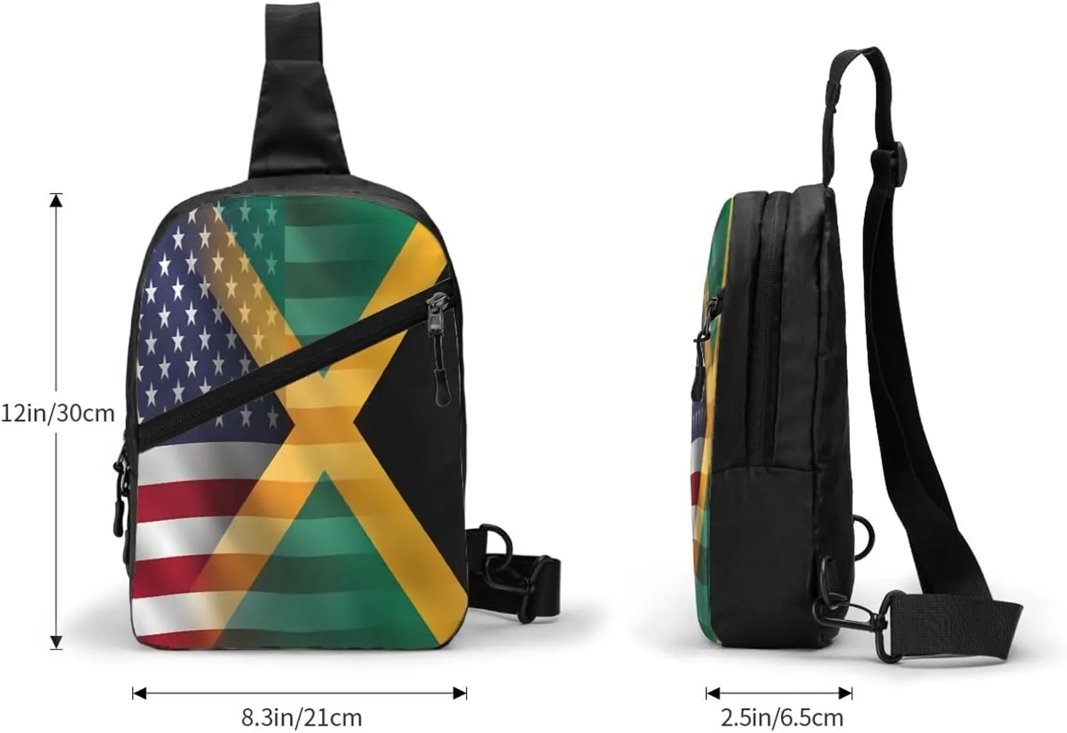 American Flag And Jamaican Flag Portable Crossbody Bag Foldable Sling Bags Sports Gym Chest Daypack Reusable Shoulder Backpack Casual Diagonally Rucksack Fanny Packs