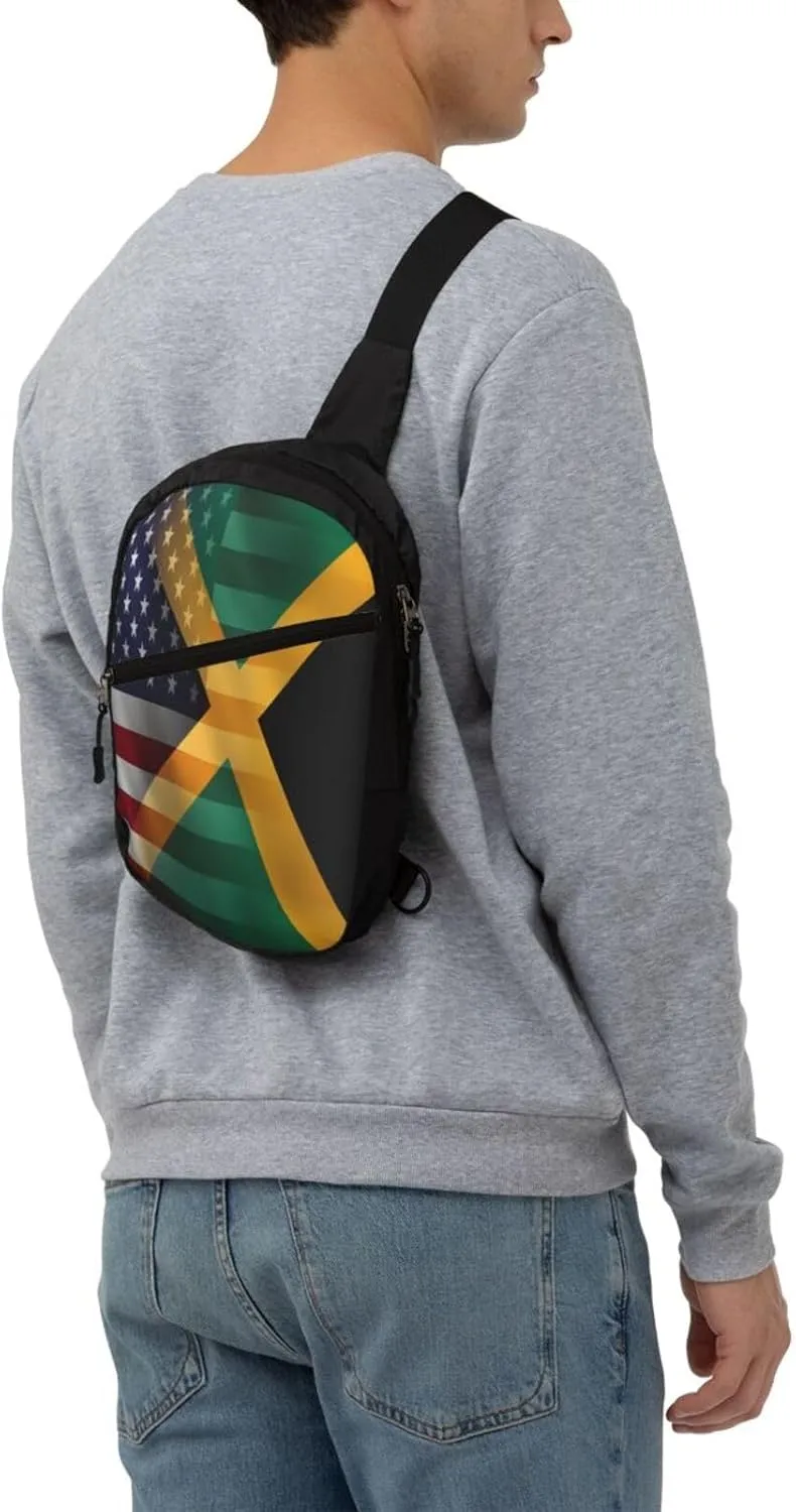 American Flag And Jamaican Flag Portable Crossbody Bag Foldable Sling Bags Sports Gym Chest Daypack Reusable Shoulder Backpack Casual Diagonally Rucksack Fanny Packs