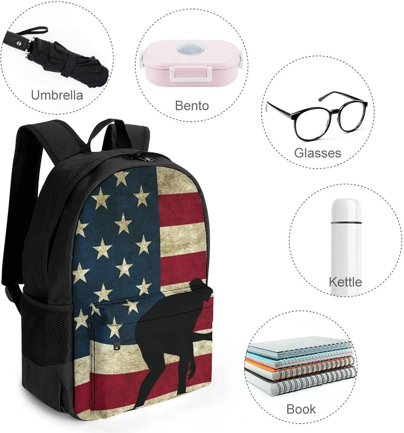 American Flag Wrestling Proud Wrestler Art Backpack Lightweight Anti-Theft Multipurpose Shoulder Bag Large Capacity Travel Hiking Backpack With Padded Straps