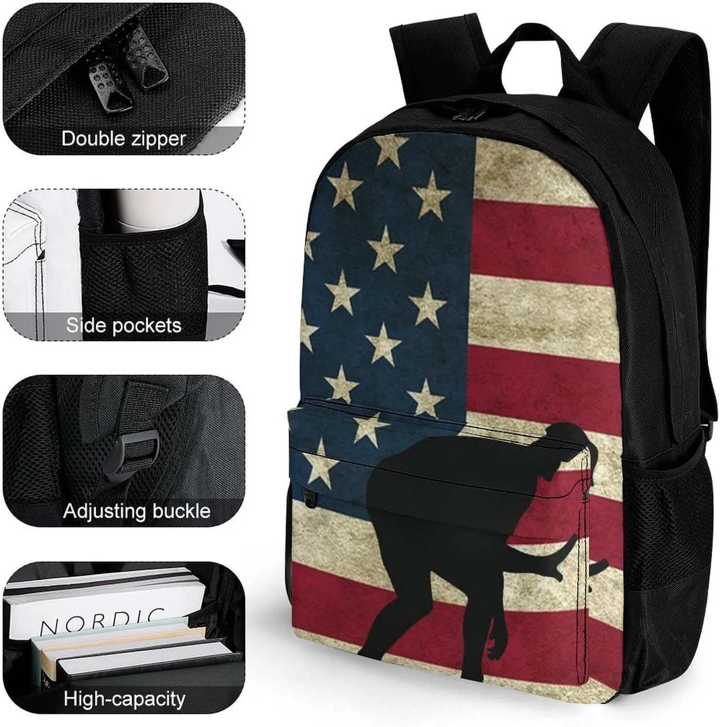 American Flag Wrestling Proud Wrestler Art Backpack Lightweight Anti-Theft Multipurpose Shoulder Bag Large Capacity Travel Hiking Backpack With Padded Straps
