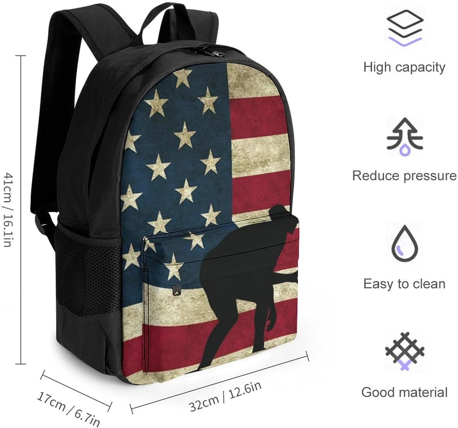 American Flag Wrestling Proud Wrestler Art Backpack Lightweight Anti-Theft Multipurpose Shoulder Bag Large Capacity Travel Hiking Backpack With Padded Straps