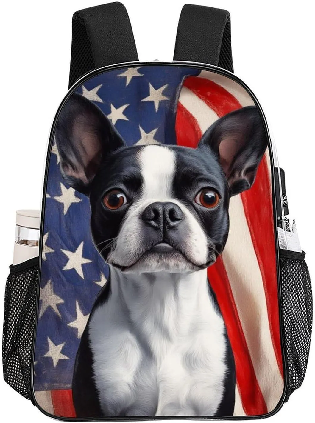 American Us Flag Boston Terrier Backpack Transparent Multipurpose Anti-Theft Shoulder Bag Big Capacity Gym Outdoor Hiking Backpack With Padded Straps
