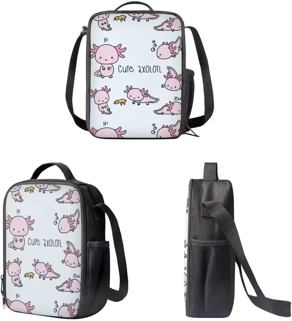 AmzPrint 17 Inch Cute Axolotl Cartoon Print Kawaii Boys Girls Kids Primary Backpack With Pencil Bag 3pcs Bookbag Set