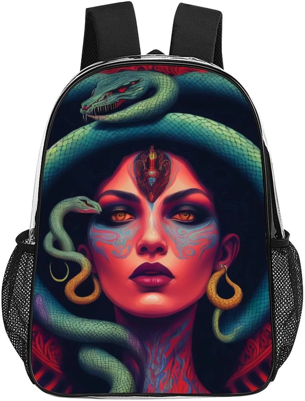 Ancient Greece Snake Queen Medusa Art Backpack Transparent Multipurpose Anti-Theft Shoulder Bag Big Capacity Gym Outdoor Hiking Backpack With Padded Straps