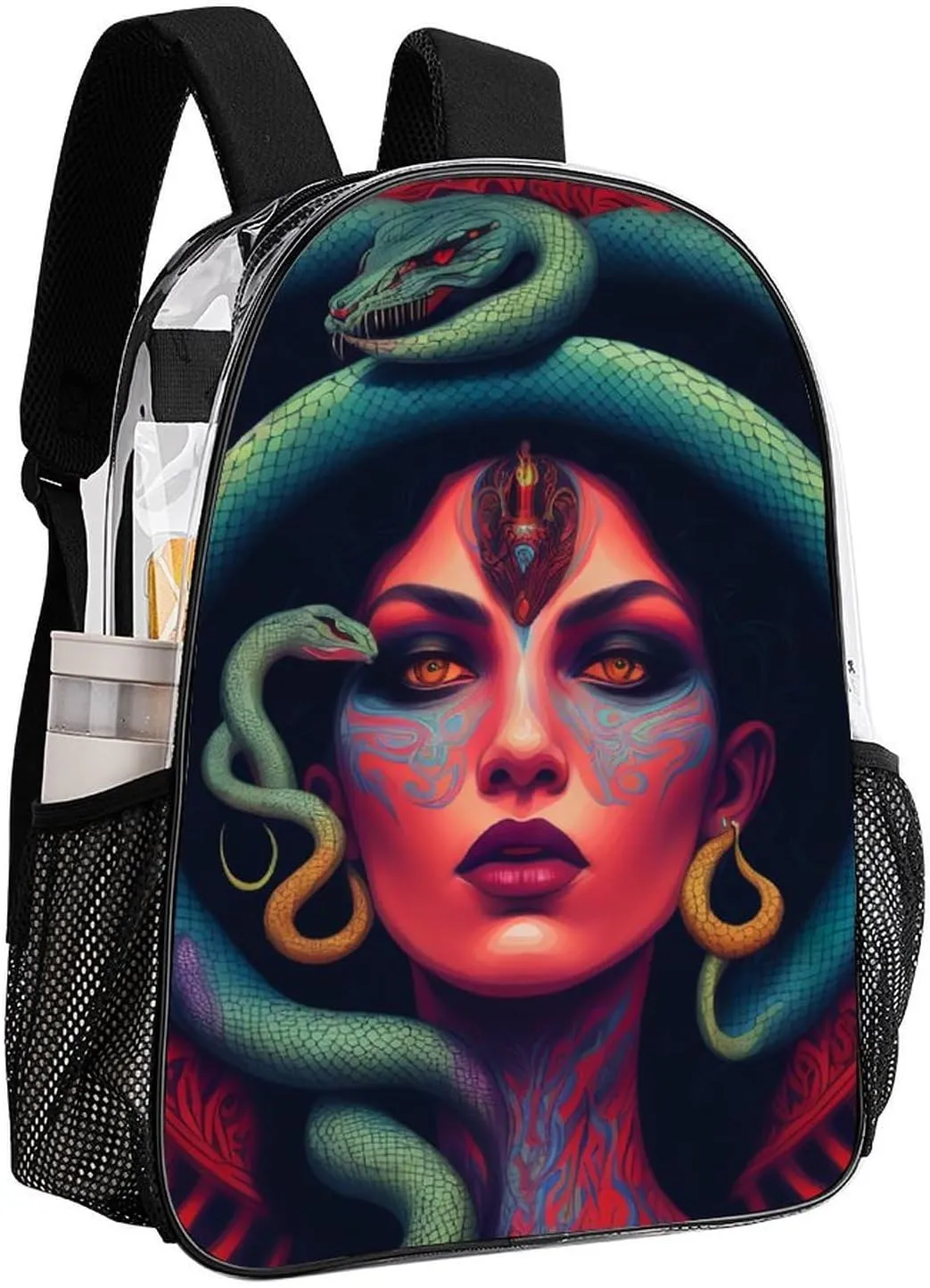 Ancient Greece Snake Queen Medusa Art Backpack Transparent Multipurpose Anti-Theft Shoulder Bag Big Capacity Gym Outdoor Hiking Backpack With Padded Straps