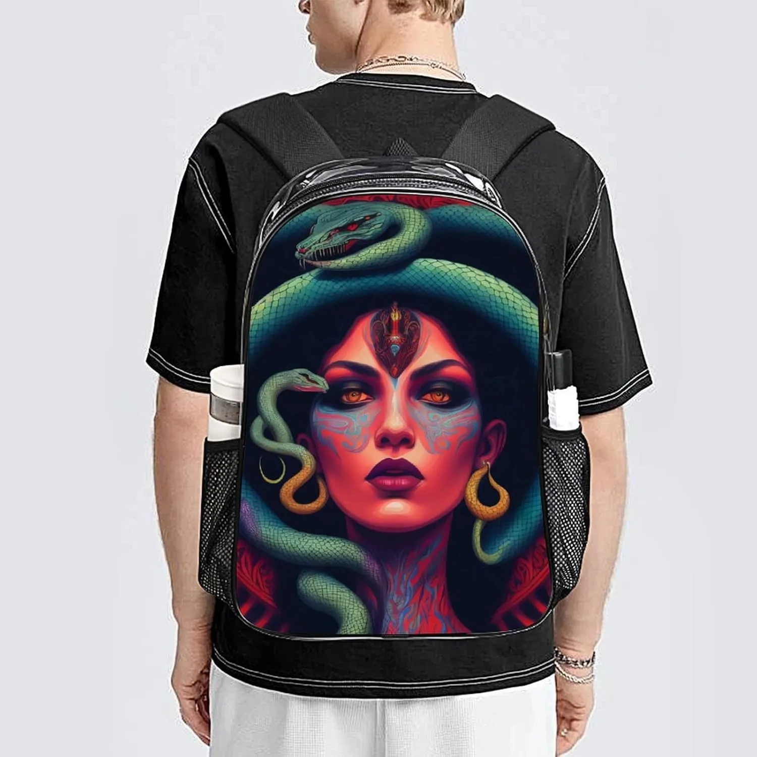 Ancient Greece Snake Queen Medusa Art Backpack Transparent Multipurpose Anti-Theft Shoulder Bag Big Capacity Gym Outdoor Hiking Backpack With Padded Straps