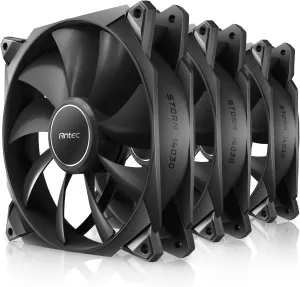 Antec 30mm Thickness Fans, 140mm x 30mm Case Fans, PWM Fans, 1500RPM, 95.44CFM, 1.94mmH₂O, 4 Pin PWM Connector, 140mm Fan, Storm T3 Series 3 Packs