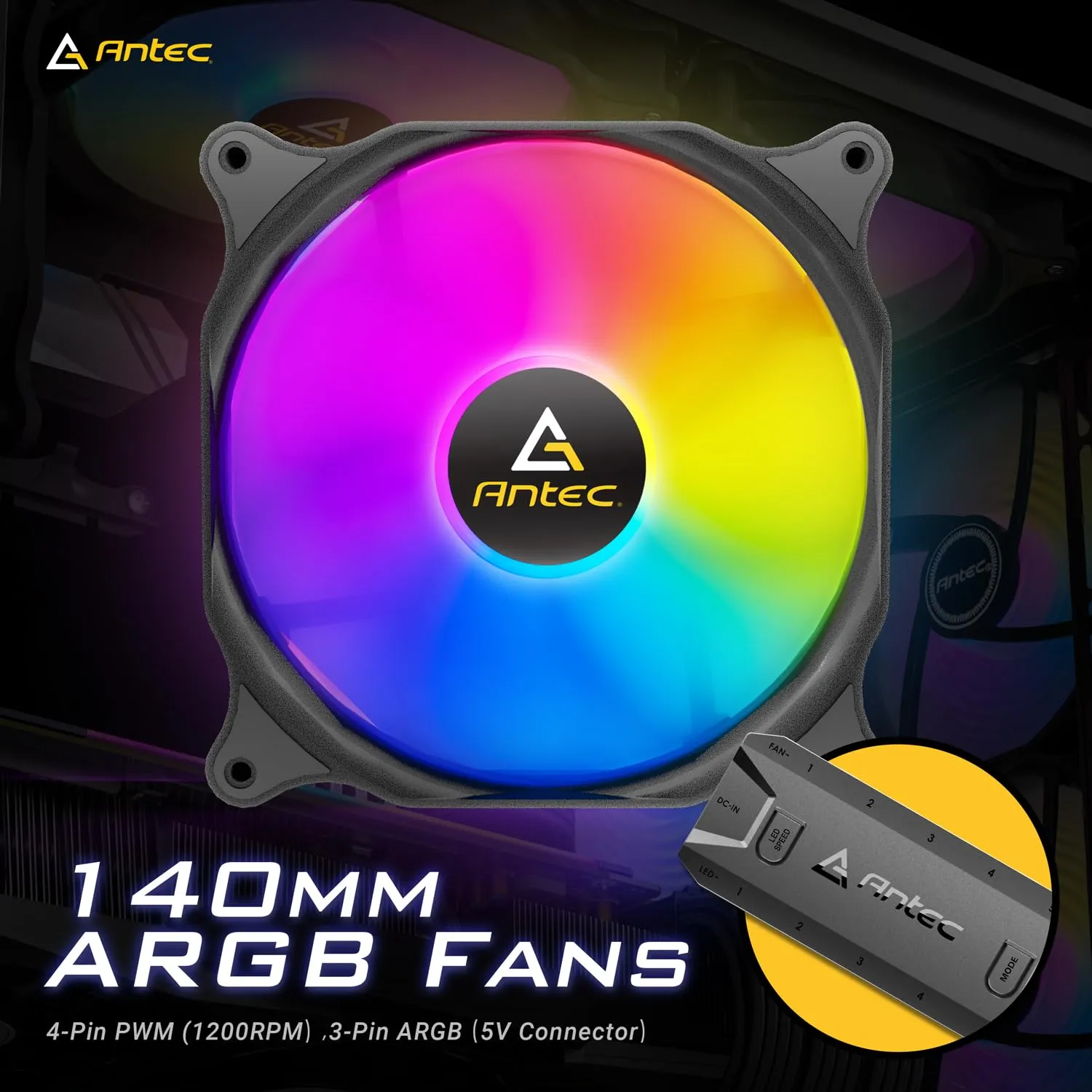 Antec RGB Fans, 140mm Fan, PC Case Fan,140mm Case Fan, 3-pin ARGB Connector, 3 Packs