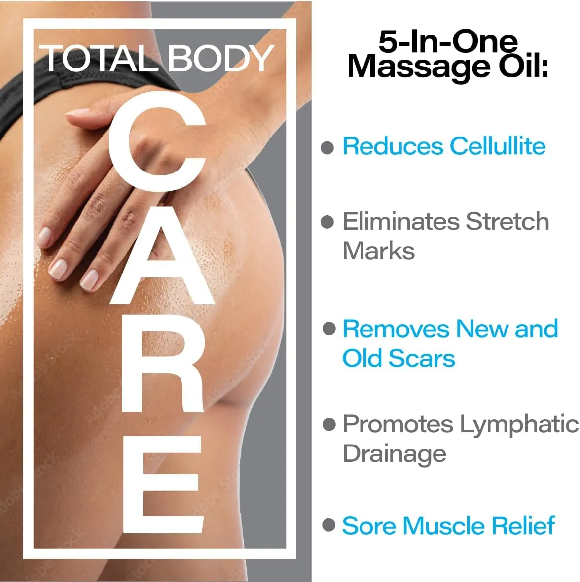 Anti Cellulite Massage Oil with Collagen Stem Cells, Arnica Oil for Lymphatic Drainage, Pain Relief, Sore Muscle, Stretch Marks, Scar and Keloid Removal, Piercing Care, Massager Tool, 8.5 Fl Oz
