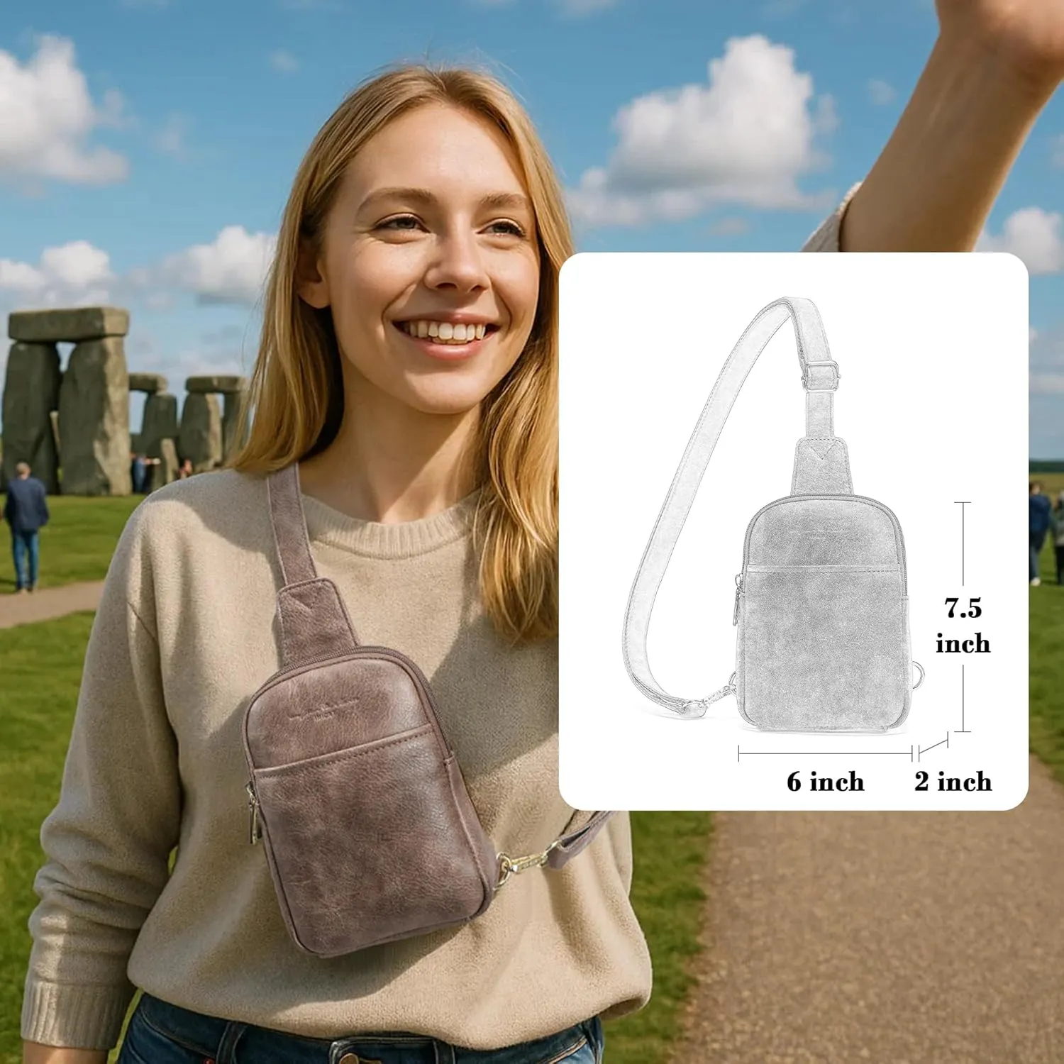AOCINA INICAT Small Sling Bag Crossbody Vegan Leather Fanny Packs for Women Fashionable Chest Bag for Travel