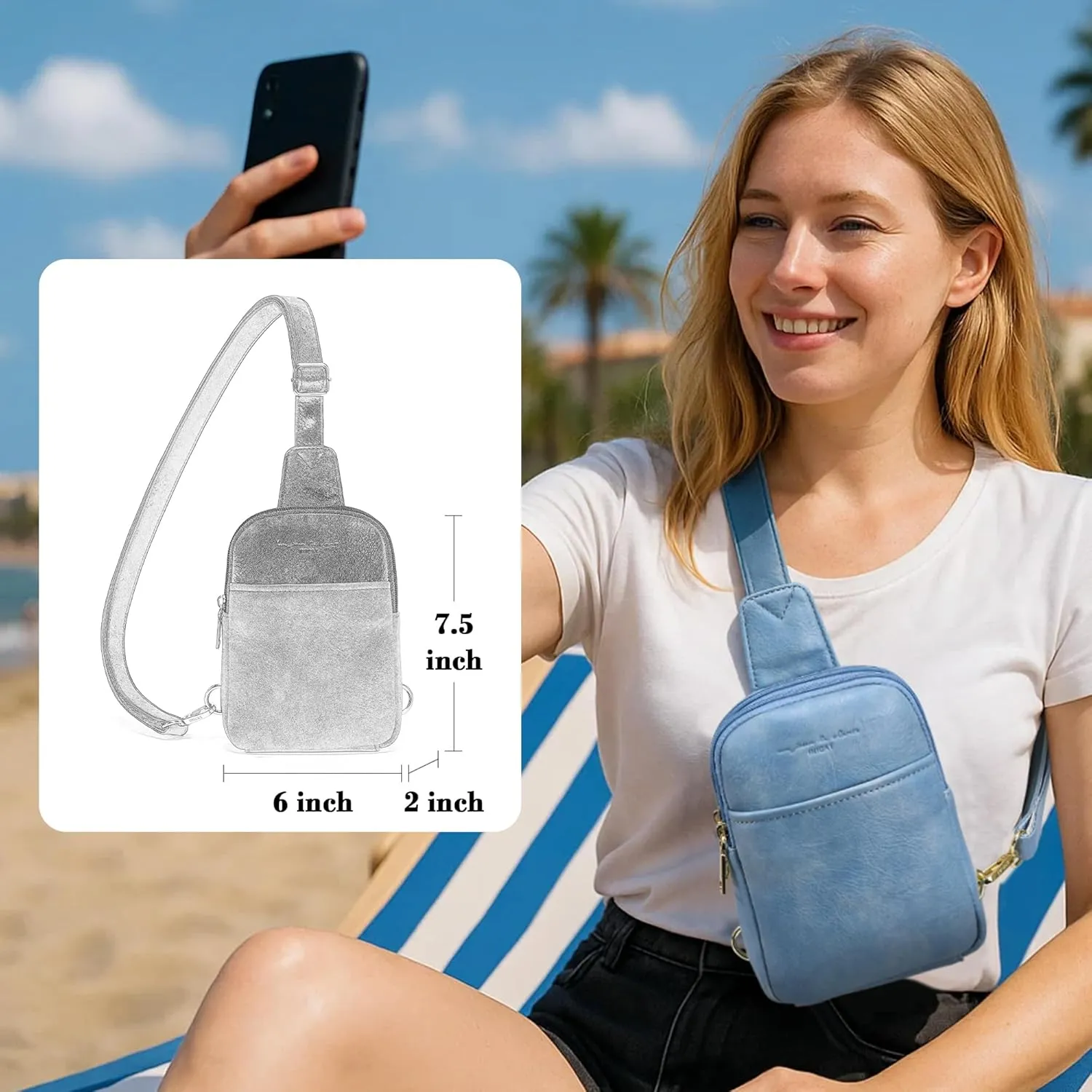 AOCINA INICAT Small Sling Bag Crossbody Vegan Leather Fanny Packs for Women Fashionable Chest Bag for Travel