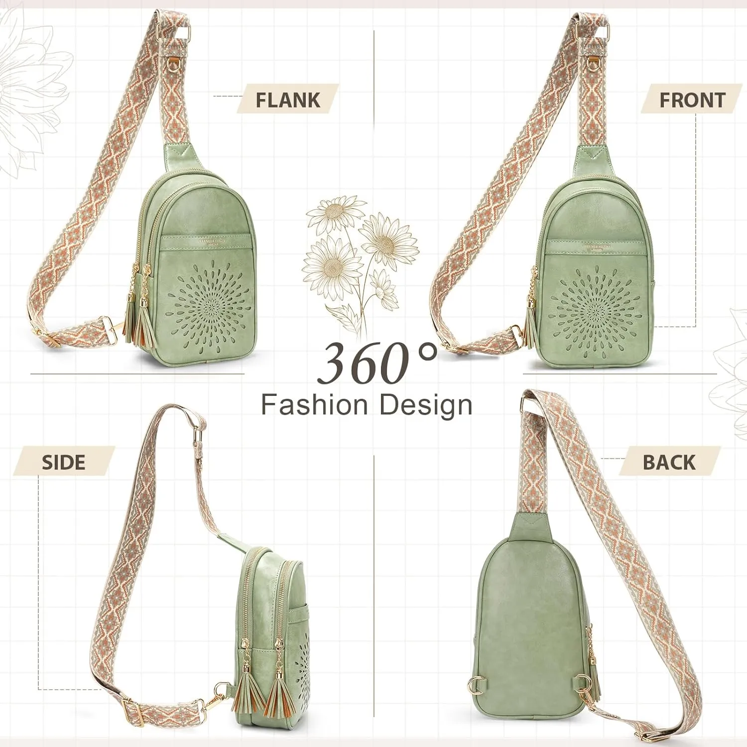 APHISON Small Sling Bag Fanny Packs Cell Phone Purse Vegan Leather Crossbody Bags for Women Chest Bag with Adjustable Strap Green