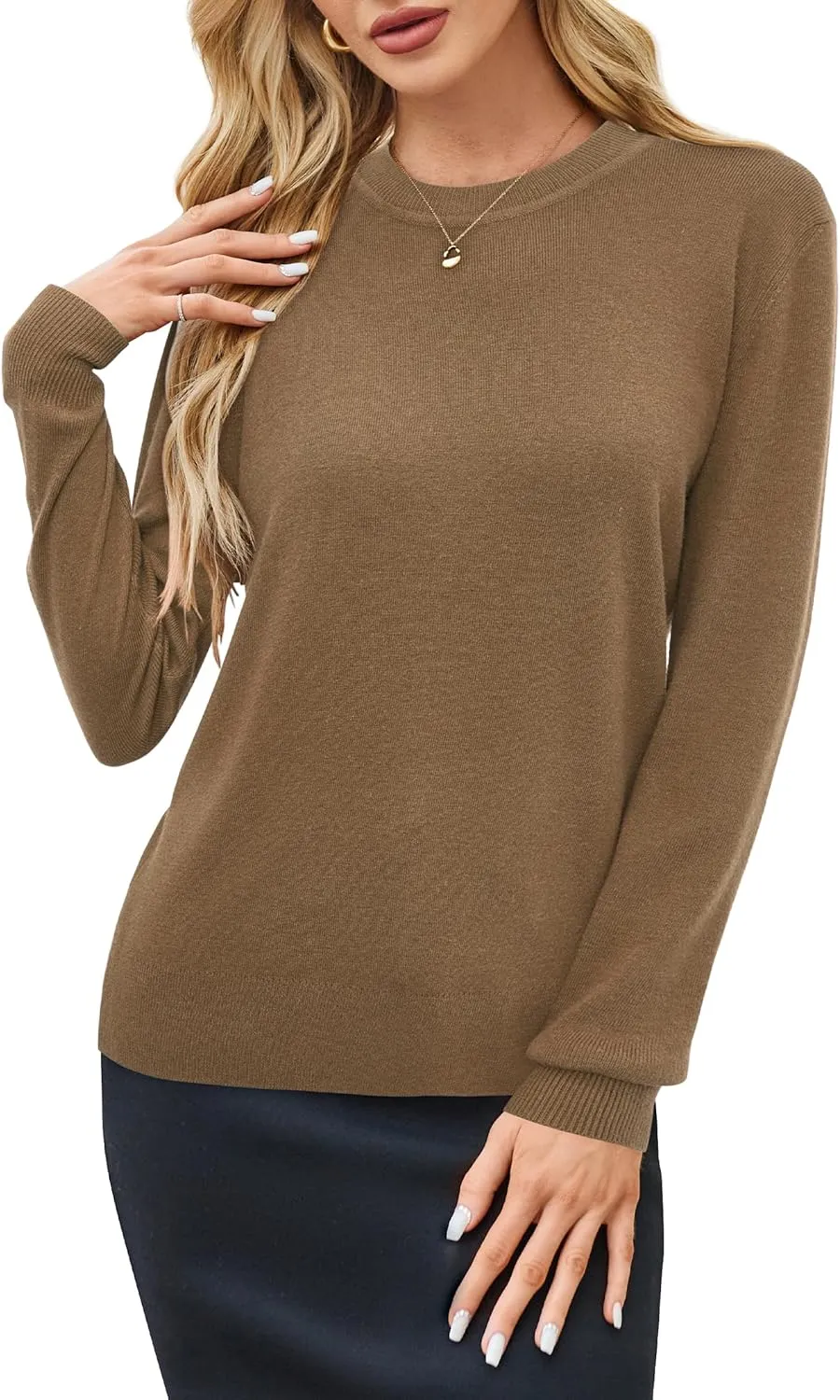 Arach&Cloz Women Spring Fashion Wool Blend Sweater 2025 Long Sleeve Crew Neck Business Casual Pullover Tops Trendy Outfits