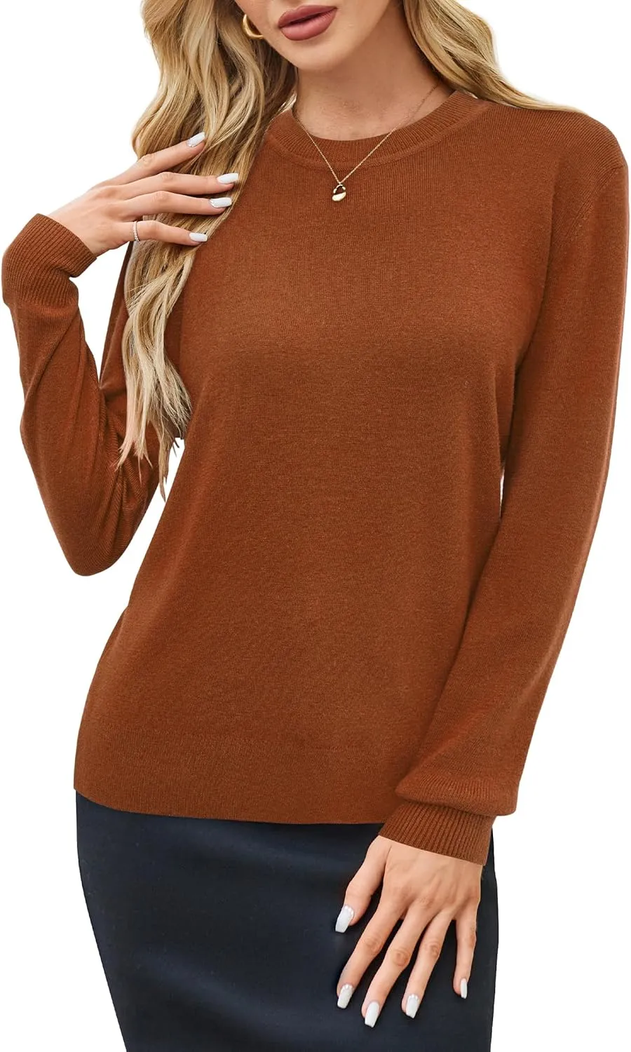 Arach&Cloz Women Spring Fashion Wool Blend Sweater 2025 Long Sleeve Crew Neck Business Casual Pullover Tops Trendy Outfits