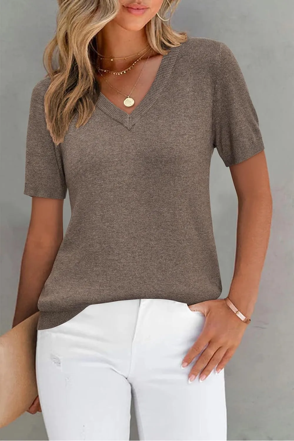 Arach&Cloz Women's Wool Blend Summer Tops Lightweight Business Casual Blouses