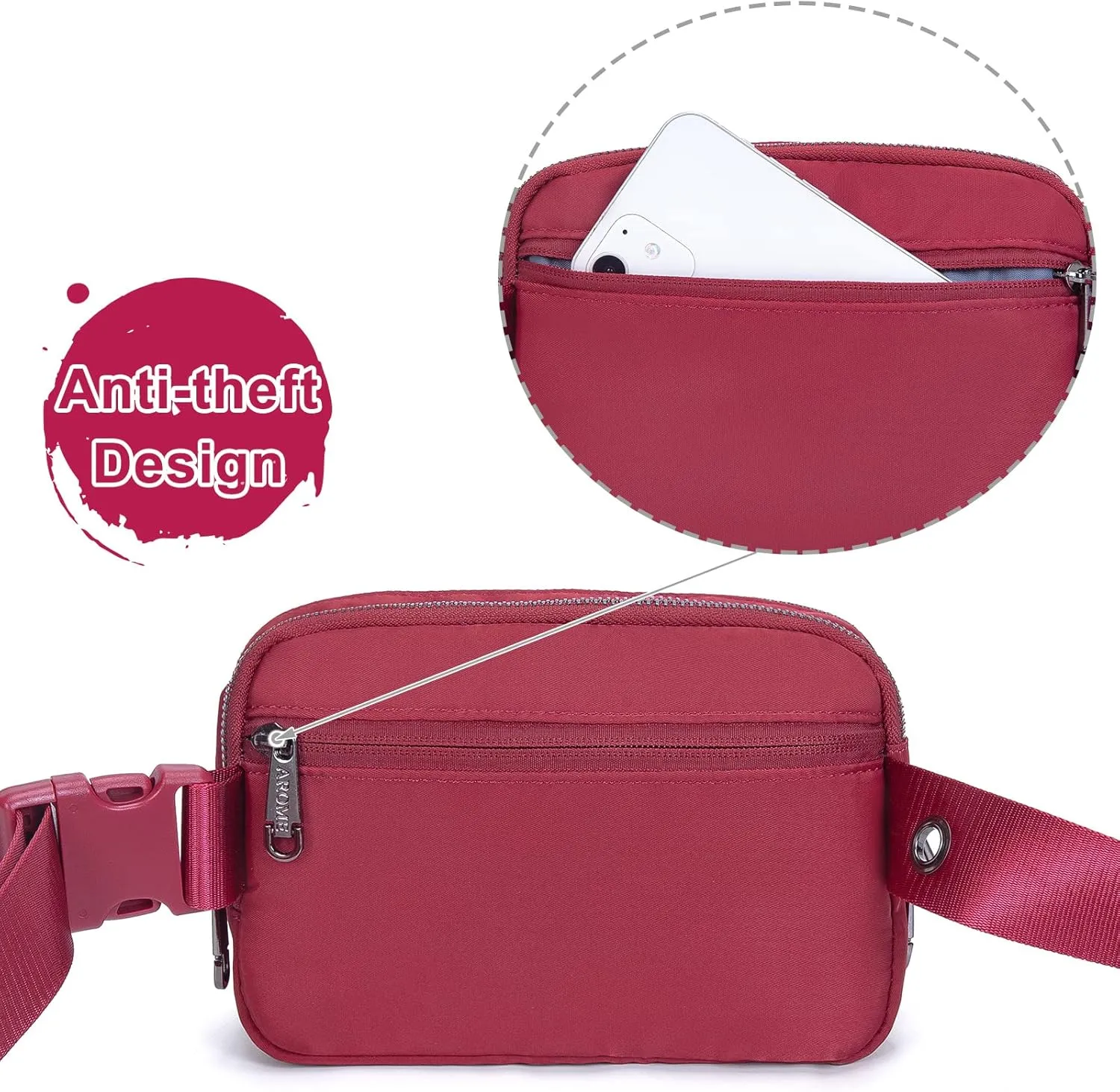 AROME Mini Belt Bag for Women, Fashion Waist Packs Fanny Pack Crossbody Bags with Strap Extender for Women Men, Waterproof Waist Bag Hip Bum Bag for Casual Travel Running Hiking Outdoor Sports