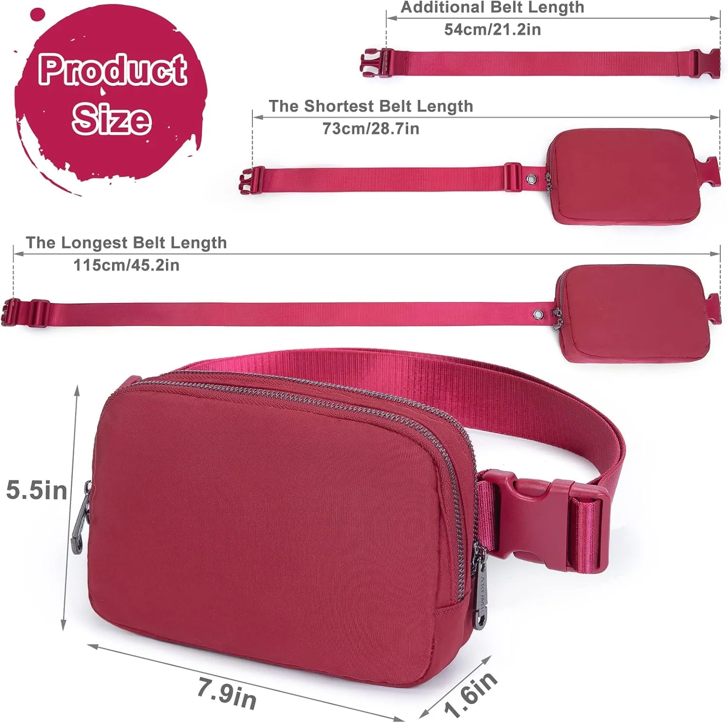 AROME Mini Belt Bag for Women, Fashion Waist Packs Fanny Pack Crossbody Bags with Strap Extender for Women Men, Waterproof Waist Bag Hip Bum Bag for Casual Travel Running Hiking Outdoor Sports