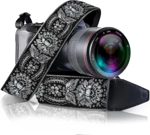 Art Tribute Camera Strap for All DSLR and Mirrorless Camera Including Binoculars. Embroidered Silver & Black Woven Strap Universal Neck Crossbody & Shoulder Belt, Gift for Photographers Men & Women