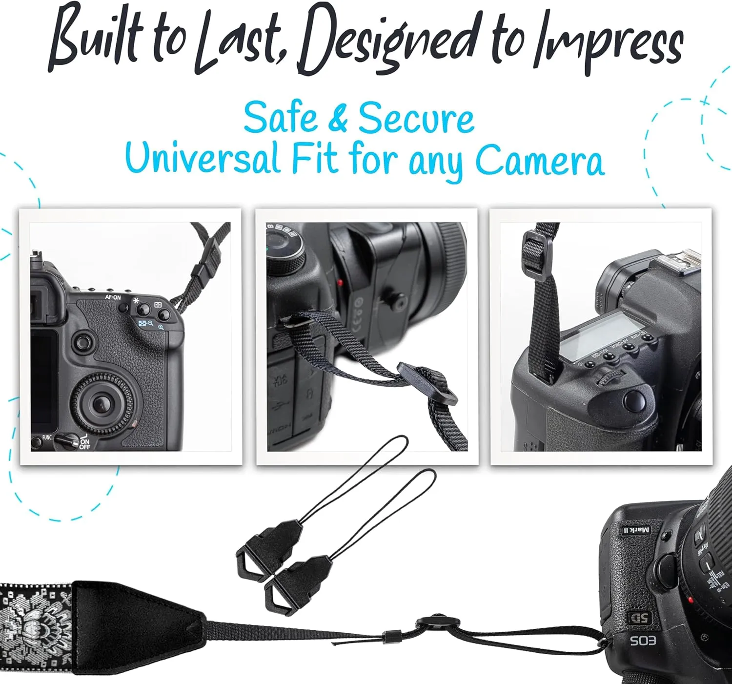 Art Tribute Camera Strap for All DSLR and Mirrorless Camera Including Binoculars. Embroidered Silver & Black Woven Strap Universal Neck Crossbody & Shoulder Belt, Gift for Photographers Men & Women