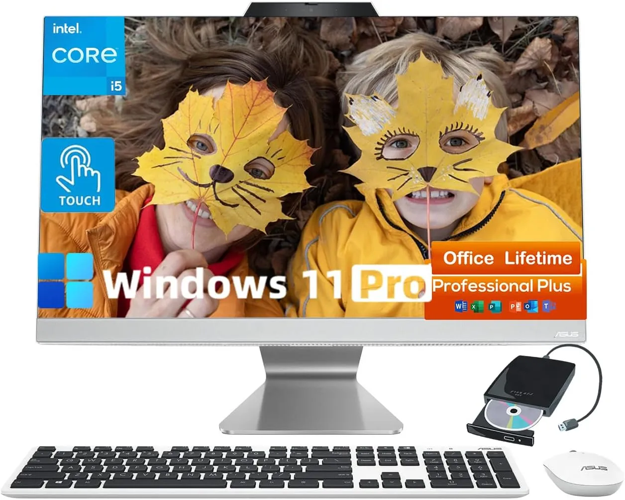 ASUS All-in-One Computer with 23.8'' FHD Touchscreen, Windows 11 Pro, Lifetime Office License, Core i5-1235U(up to 4.4 GHz), AI Noise-Canceling Technology, Wi-Fi 6, 720p Camera (64GB RAM, 2TB SSD)