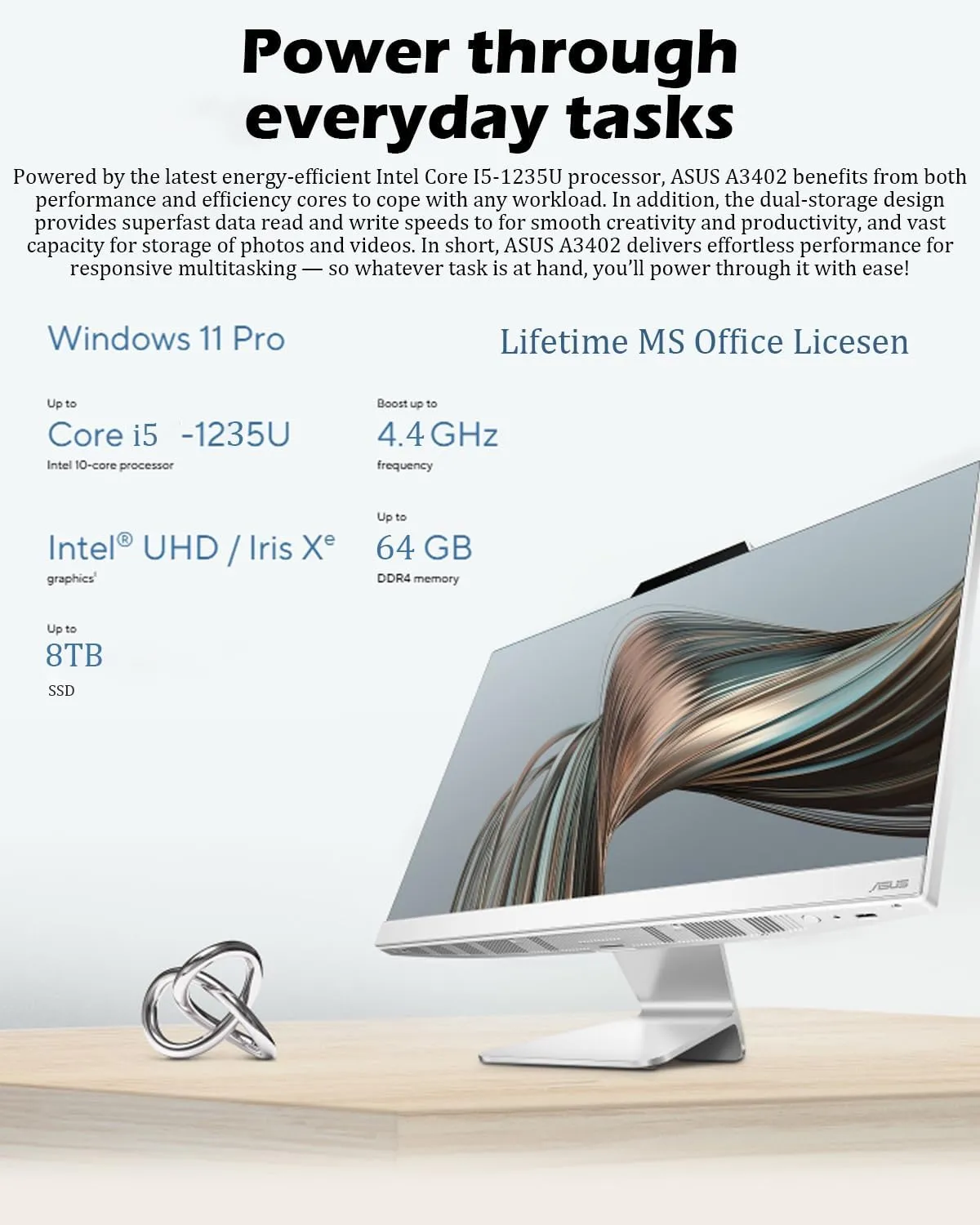 ASUS All-in-One Computer with 23.8'' FHD Touchscreen, Windows 11 Pro, Lifetime Office License, Core i5-1235U(up to 4.4 GHz), AI Noise-Canceling Technology, Wi-Fi 6, 720p Camera (64GB RAM, 2TB SSD)
