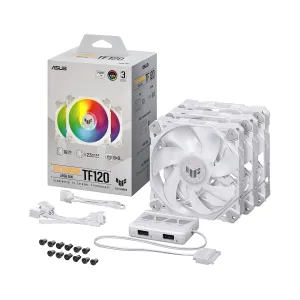 ASUS TUF Gaming TF120 ARGB White Edition (3-Pack) 3-Pin Customizable LEDs Blade, Advanced Fluid Dynamic Bearing