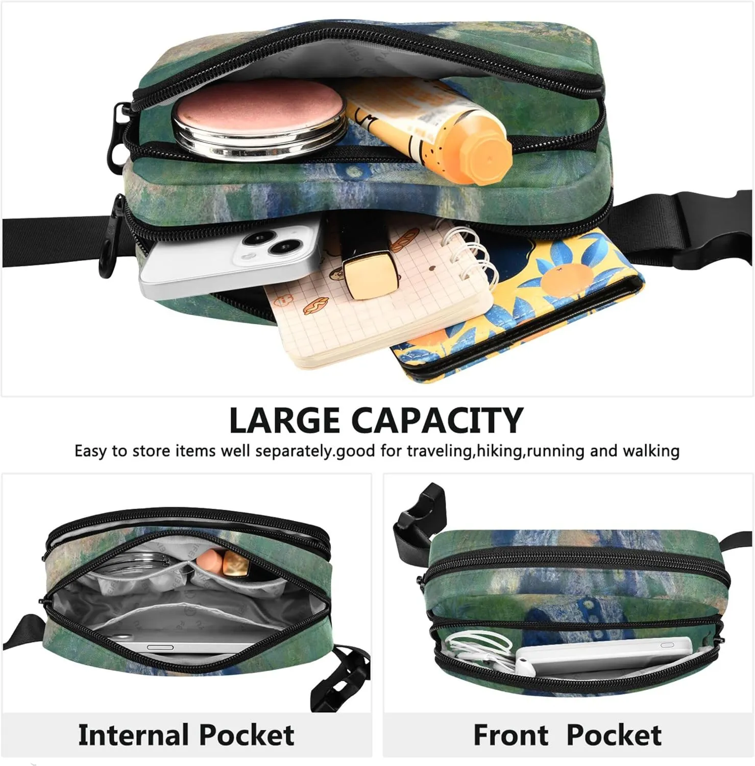 Auguste Renoir Print Floral Fanny Packs for Women Bright Colored Hip Pouch Belt Bag Waterproof Crossbody Waist Purse