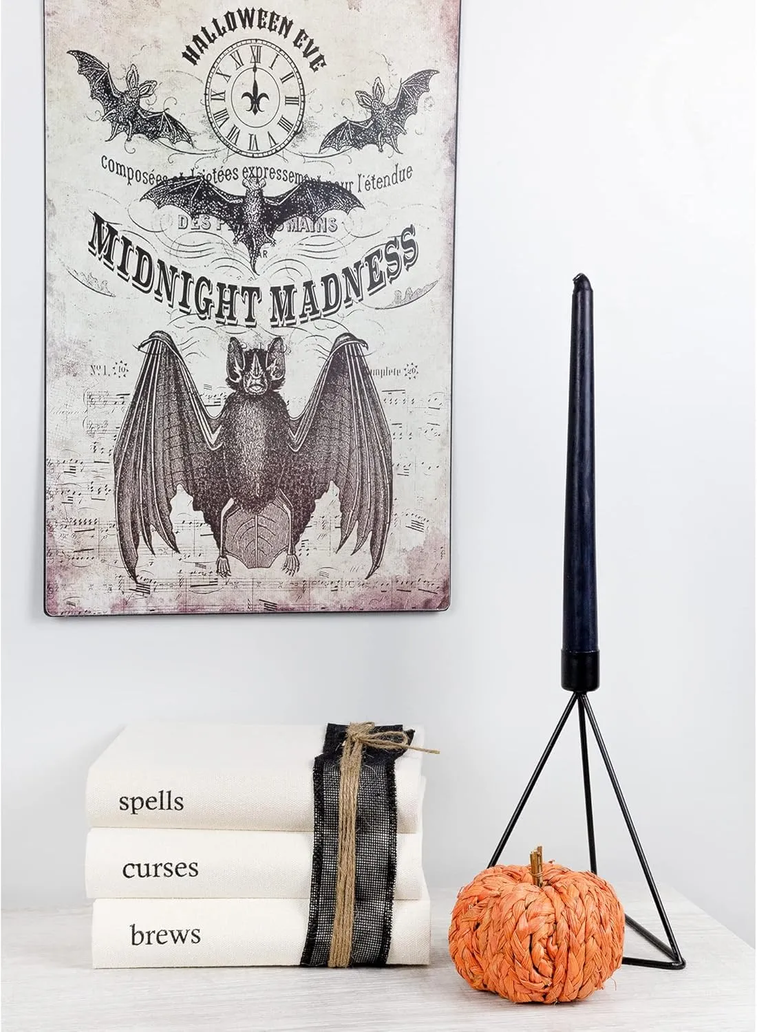 AuldHome Design Halloween Faux Book Stack; Decorative Witches’ Book Set w/ Burlap Ribbon Wrap
