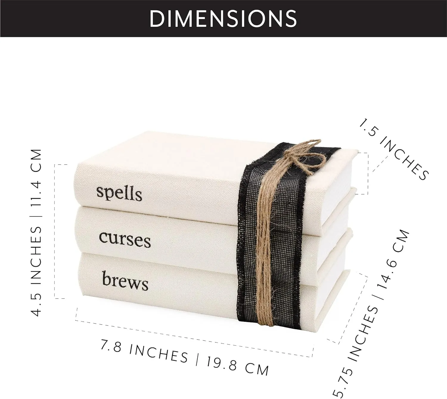 AuldHome Design Halloween Faux Book Stack; Decorative Witches’ Book Set w/ Burlap Ribbon Wrap