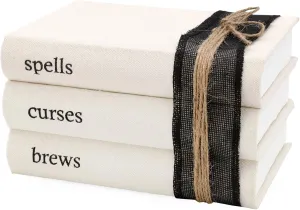 AuldHome Design Halloween Faux Book Stack; Decorative Witches’ Book Set w/ Burlap Ribbon Wrap