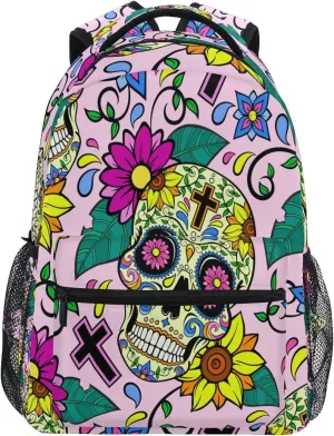 AUUXVA Backpack Day of The Dead Colorful Sugar Skull School Shoulder Bag Large Waterproof Durable Bookbag Laptop Daypack for Students Teens Girls Boys Elementary