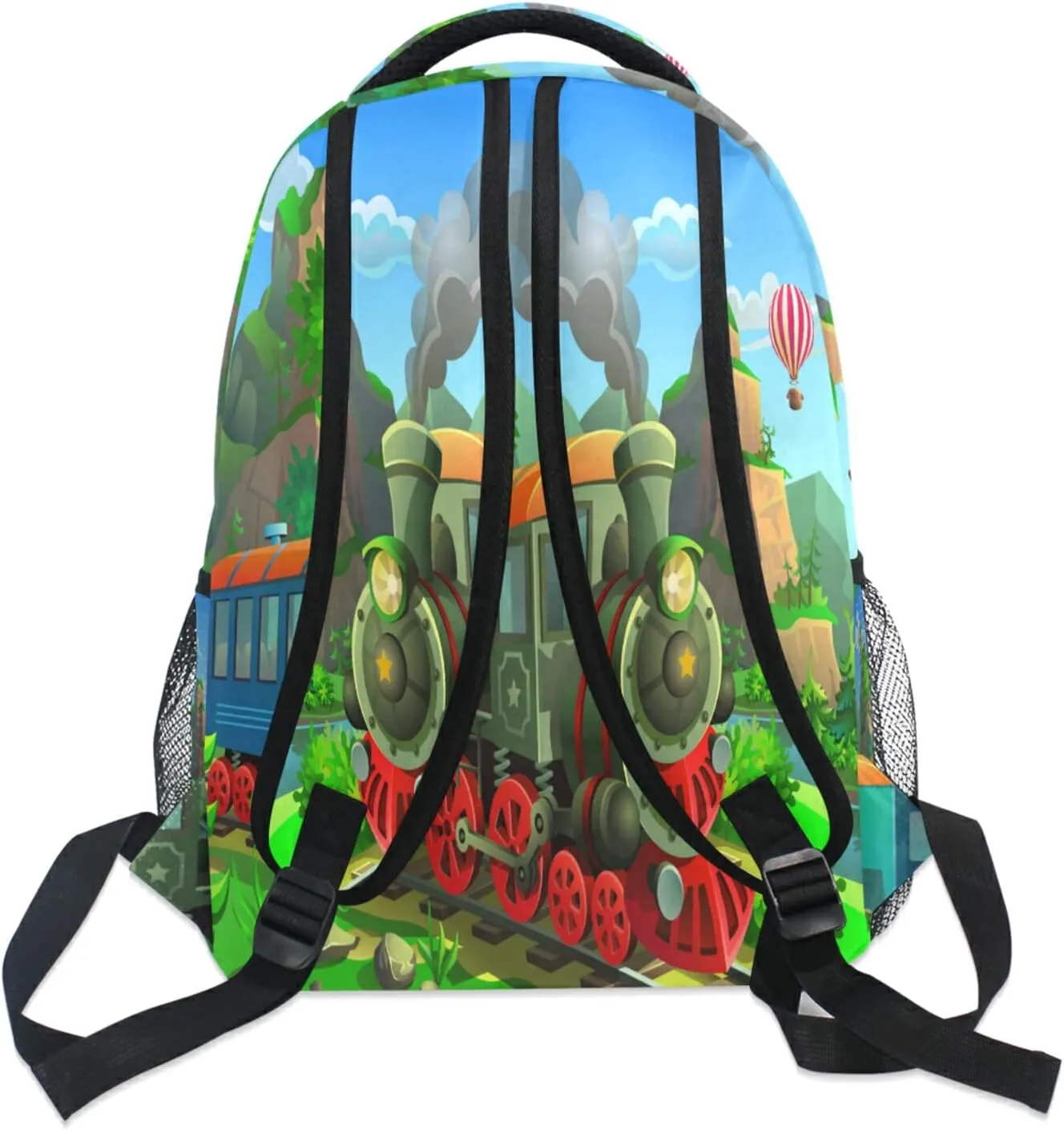 AUUXVA Funny Locomotive Train School Backpack for Kids Boys,Watercolor Train Laptop Backpack Student College School Bag Bookbag for Primary Junior High School, Casual Travel Camping Hiking Daypack