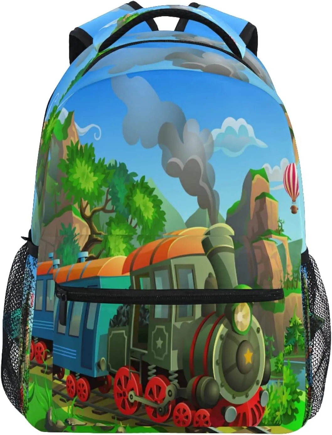 AUUXVA Funny Locomotive Train School Backpack for Kids Boys,Watercolor Train Laptop Backpack Student College School Bag Bookbag for Primary Junior High School, Casual Travel Camping Hiking Daypack