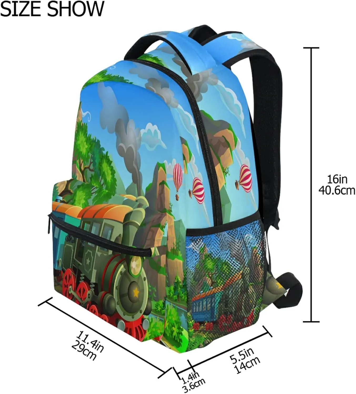 AUUXVA Funny Locomotive Train School Backpack for Kids Boys,Watercolor Train Laptop Backpack Student College School Bag Bookbag for Primary Junior High School, Casual Travel Camping Hiking Daypack