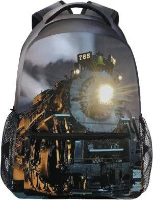 AUUXVA Vintage Locomotive Train School Backpack for Kids Boys,Retro Train Laptop Backpack Student College School Bag Bookbag for Primary Junior High School, Casual Travel Camping Hiking Daypack