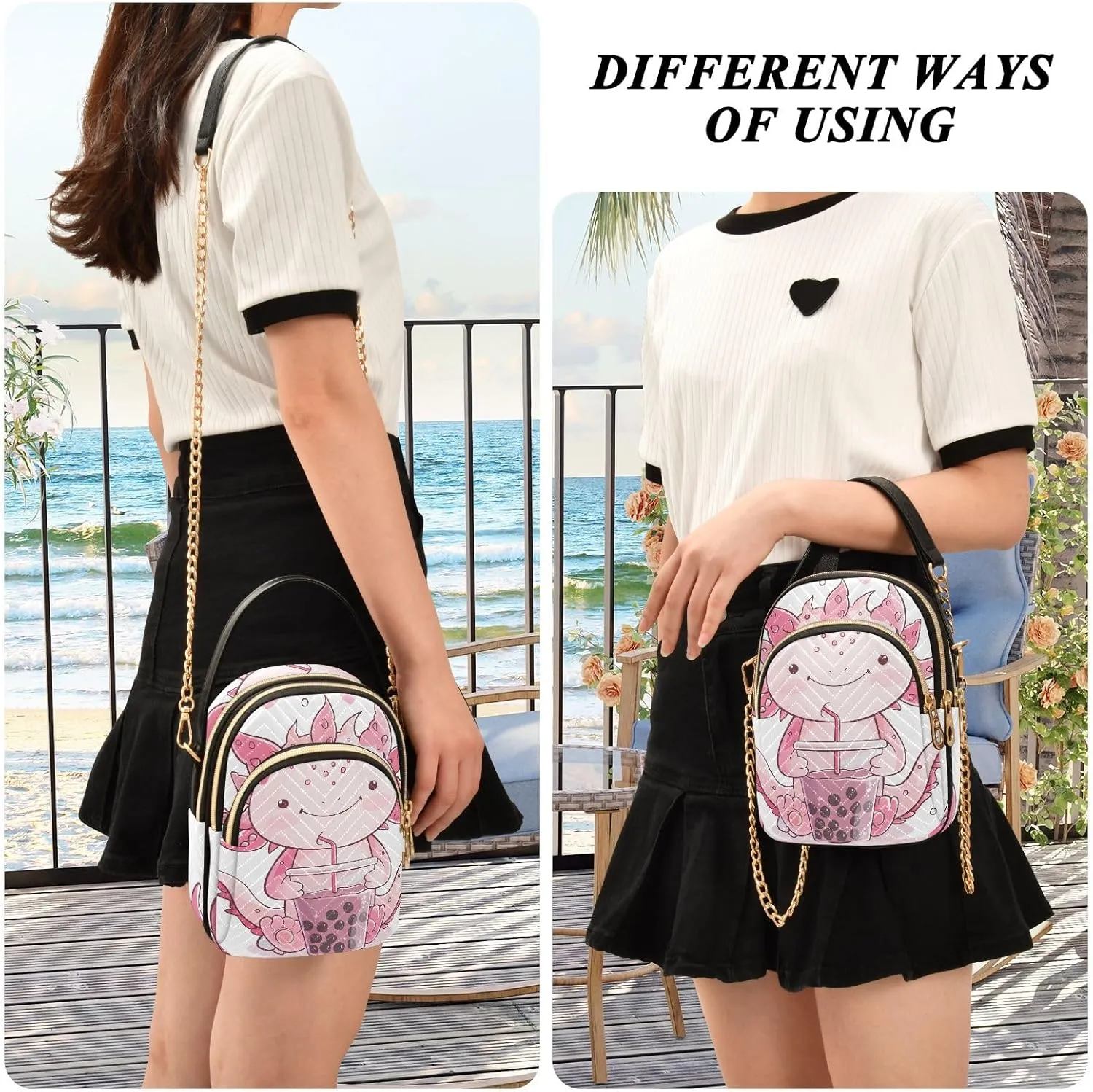 Axolotl Holding Bubble Tea Small Shoulder Bags for Women Crossbody Phone Case Crossbody for Women