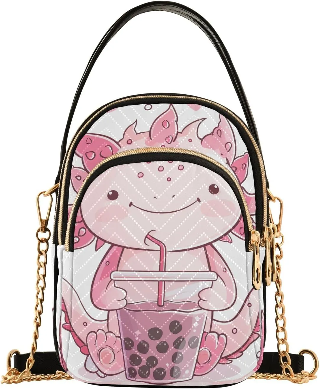 Axolotl Holding Bubble Tea Small Shoulder Bags for Women Crossbody Phone Case Crossbody for Women