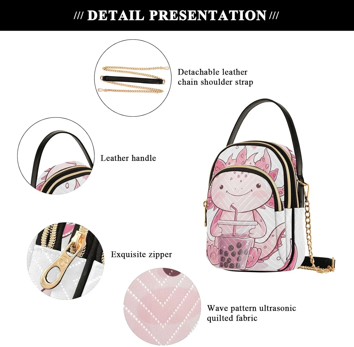 Axolotl Holding Bubble Tea Small Shoulder Bags for Women Crossbody Phone Case Crossbody for Women