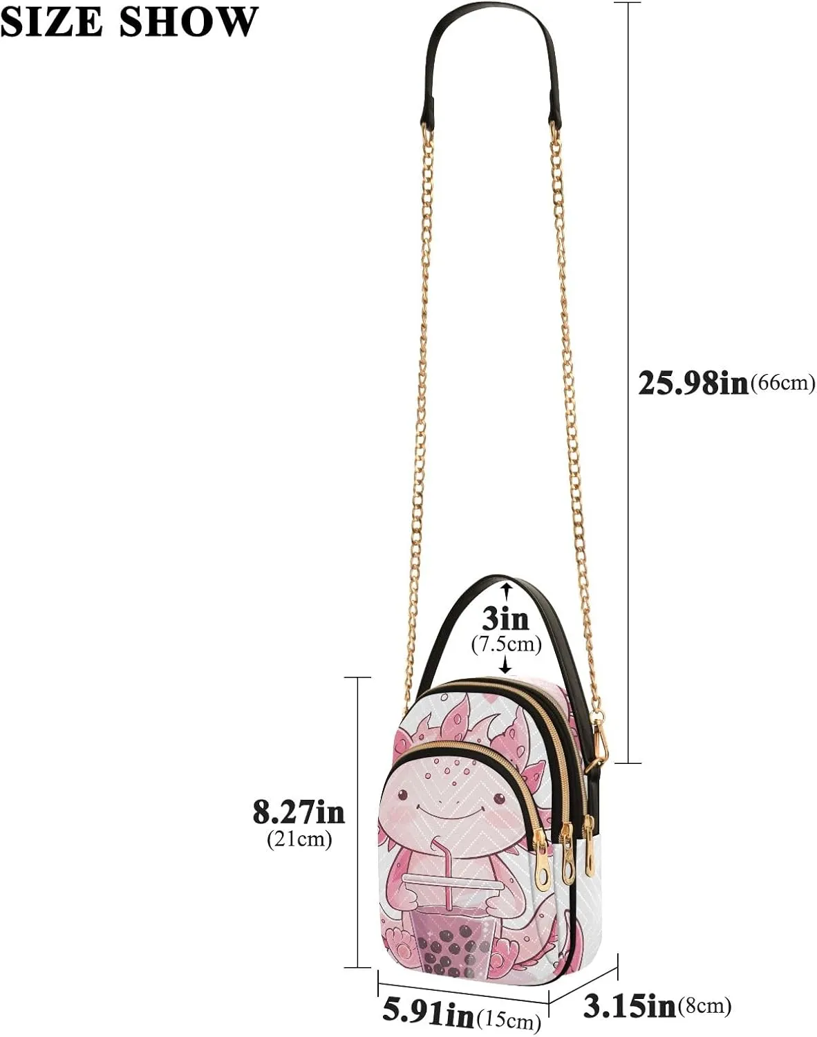 Axolotl Holding Bubble Tea Small Shoulder Bags for Women Crossbody Phone Case Crossbody for Women