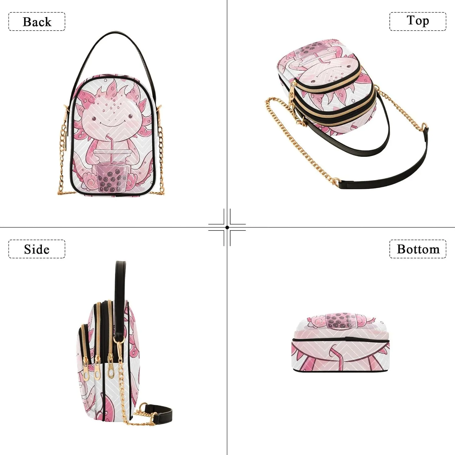 Axolotl Holding Bubble Tea Small Shoulder Bags for Women Crossbody Phone Case Crossbody for Women