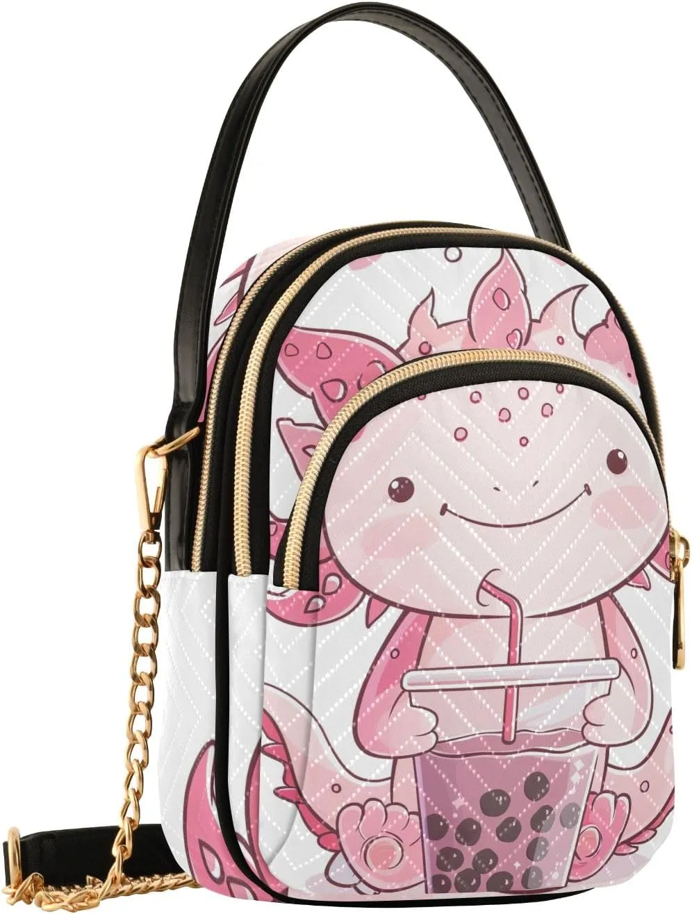Axolotl Holding Bubble Tea Small Shoulder Bags for Women Crossbody Phone Case Crossbody for Women