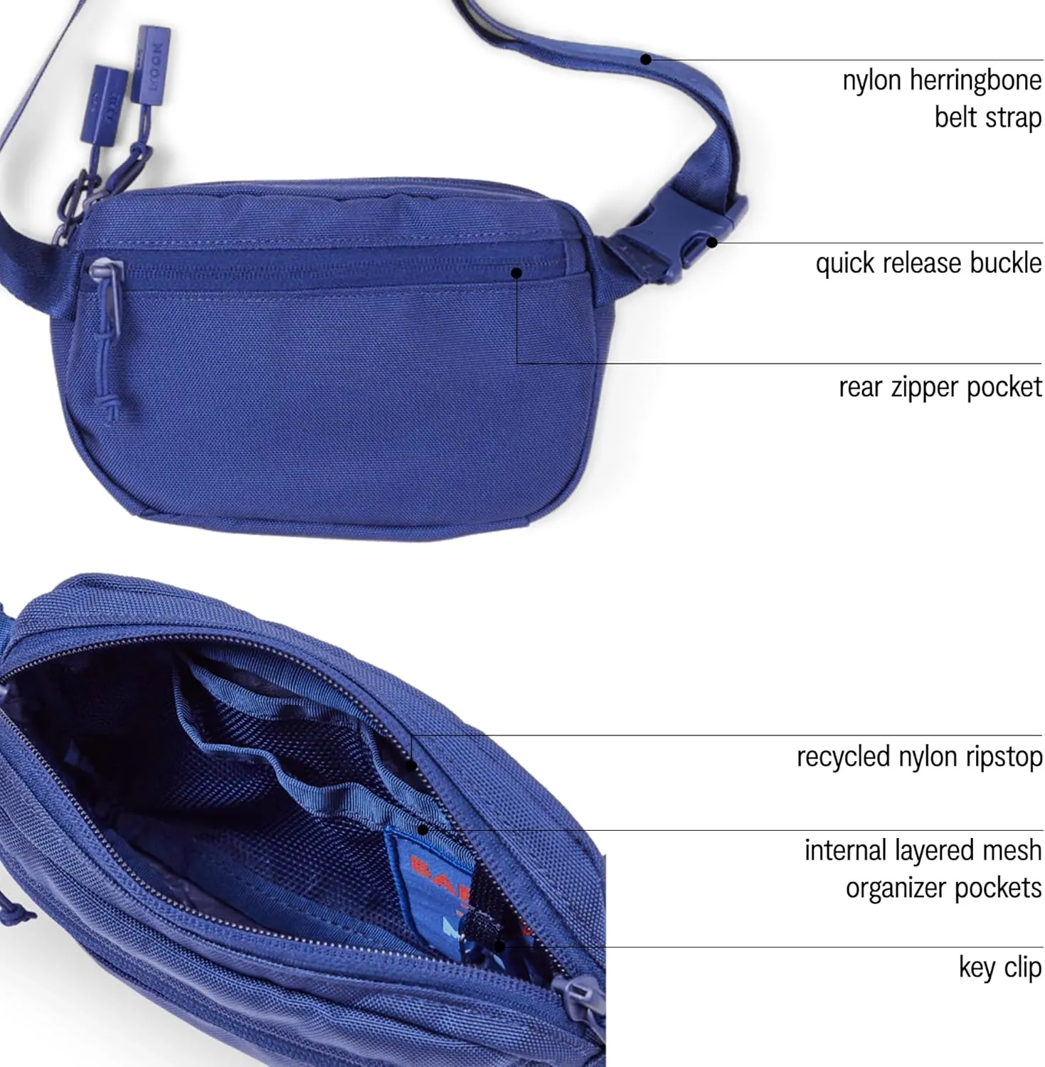 Baboon to the Moon Fanny Pack - Trendy, Compact, Water-Repellent Waist Bag in Multiple Colors and Sizes for Men and Women (Navy, Mini (1.5L))