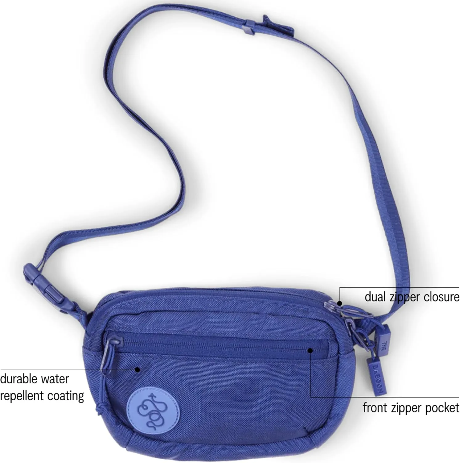 Baboon to the Moon Fanny Pack - Trendy, Compact, Water-Repellent Waist Bag in Multiple Colors and Sizes for Men and Women (Navy, Mini (1.5L))