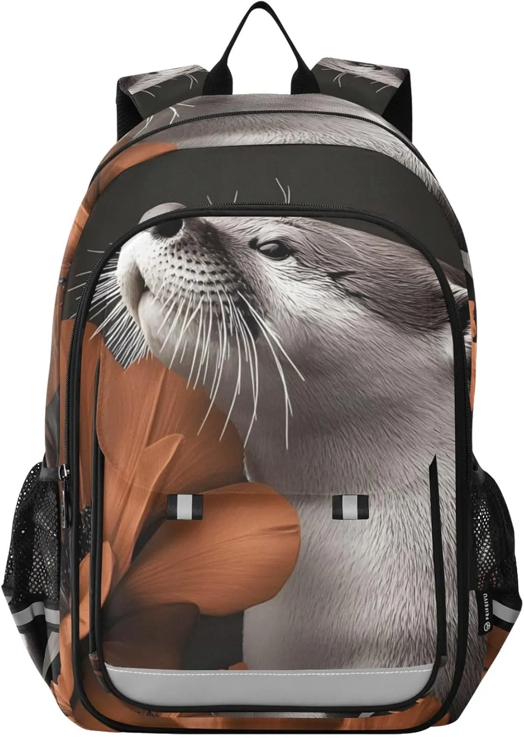 Backpack Beaver Flower Butterfly for Men Women Travel Laptop Daypack Shoulder Bag Book Bag Cool Funny Cute Backpack with Reflective Strip 12.9" ×17.7"